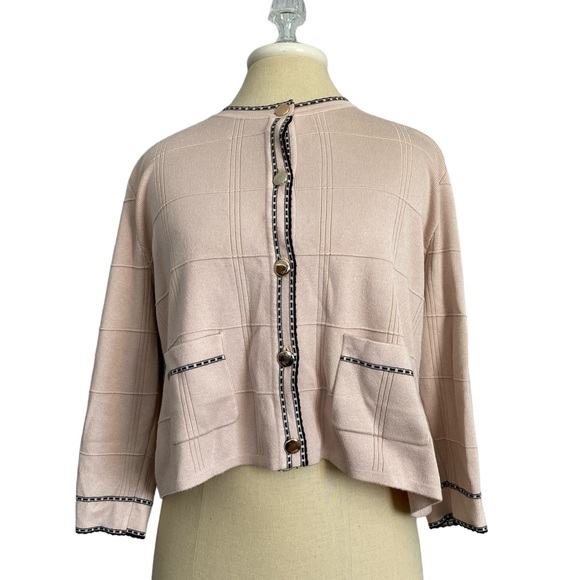Adrianna Papell Tipped Button Front Cardigan Large - Picture 3 of 7